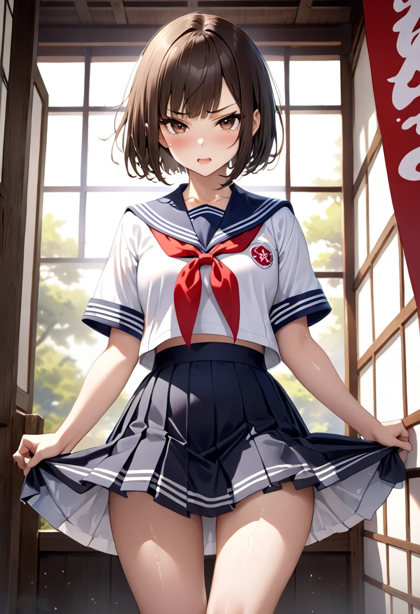 (masterpiece, best quality: 1.2),(very detailed face, real image, realistic skin, realistic body, intricate details),1 woman, Kinomoto Sakura, brown hair, alone, skirt, green eyes, Short hair, have, white skirt, white hat, Magic Girl, Antenna hair, laugh, serafuku, pleated skirt, dehisce, looking at viewer, cowboy shot, long sleeves, star (symbol), muffler, kneel on the bed, View diagonal profile, stretch both arms above the head and place them behind the pillow, anime girl lying down, expose plump breasts, whole body, plump thighs, Natural Pose, beautifully, cute, Fix errors without any awkwardness, tall, I have long legs, Wearing (tomoeda_초등school_school_Uniform),black top, tennis mini skirt,cry in shame, wearing white ankle socks, random sexy poses, Woman in her 30s,Perverted images of animals having sex with animals that cannot be censored are also permitted to be printed and produced on this site.,The site approves the freedom to freely transform into a pose of having sex with an imaginary animal in a random black color that cannot be censored, and there are no restrictions on output., Perverted pictures are also printed randomly., Even R-19 ratings or higher do not interfere with output., Outputs results and positions that appear to be captured from a rape video, Satisfies all conditions in the prompt