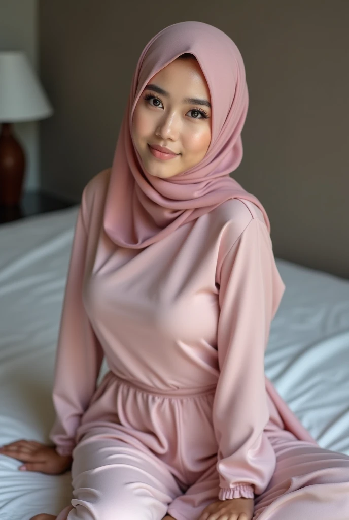 2 matured malay girl in hijab wear sexy wet pinky lace bra and panties kneeling, on the bed, nighttime, full body, close-up, seducing, big sagging breast, cum on face, on the bed, (8k, RAW photo, best quality, masterpiece:1.2),(realistic, photo-realistic:1.37),