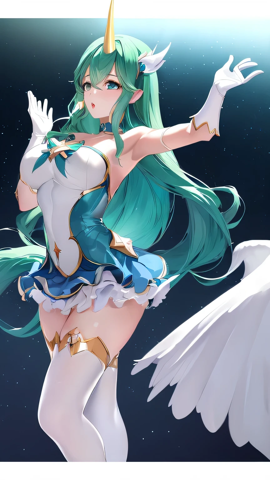 (1 girl),(high quality), (High resolution), (extremely detailed), (8K),(focus on lower body),(CG)、Magic Knight、transparent costume、Magic Mentor、sexy panties、(black knee high stockings:1.2)、nipple shape、No shoes、neutral white lighting,sexy pose、showing panties、Hatsune Miku
