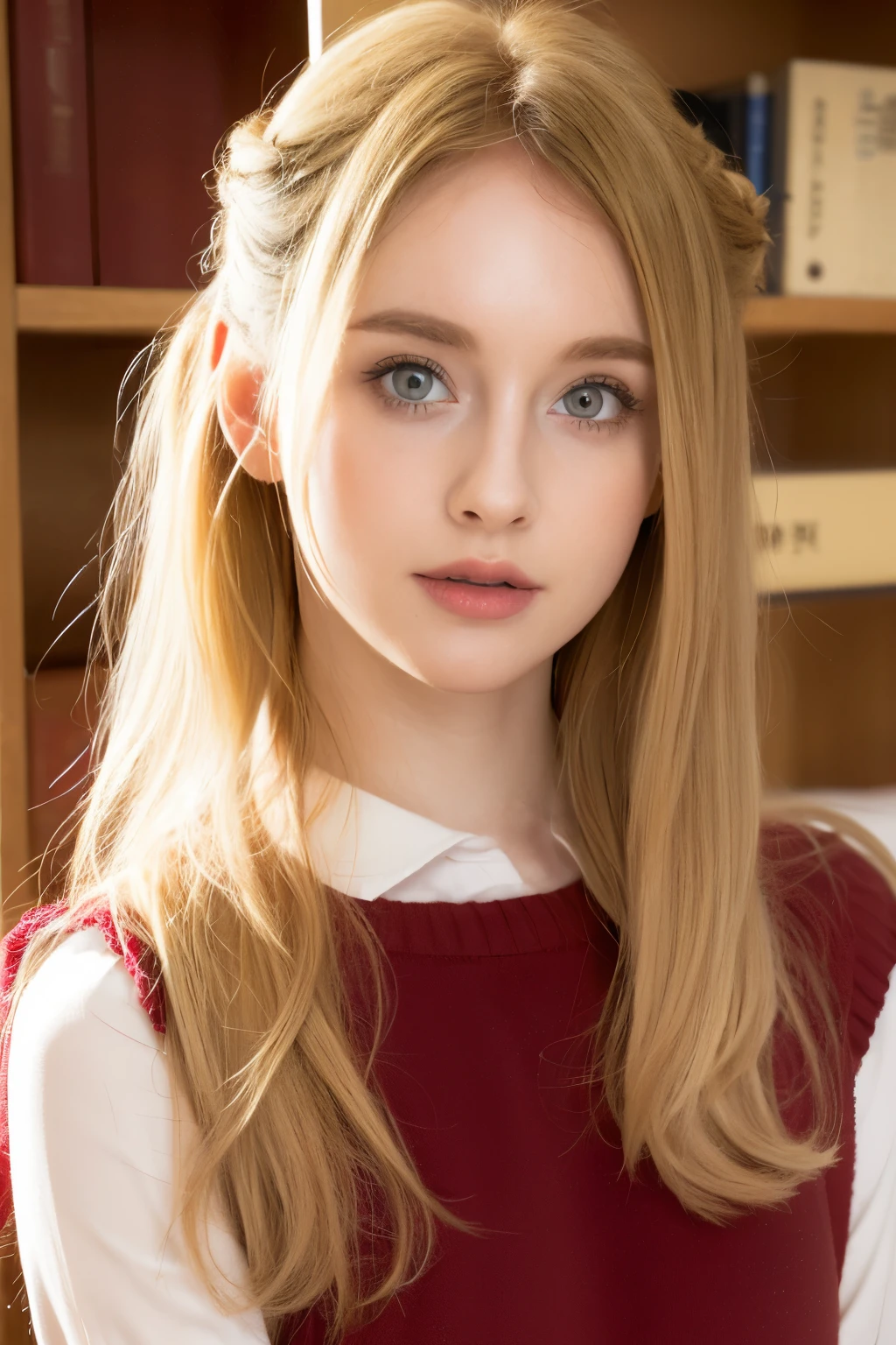  one girl,face,white色の背景,Kinematica Matrix 5,  beautiful, white , Big Nose, Curly Hair, Natural red cheeks,  20 year old girl, His eyes are blue. Her hair is voluminous. Vintage Outfit,  blondes ( blondes Hair)