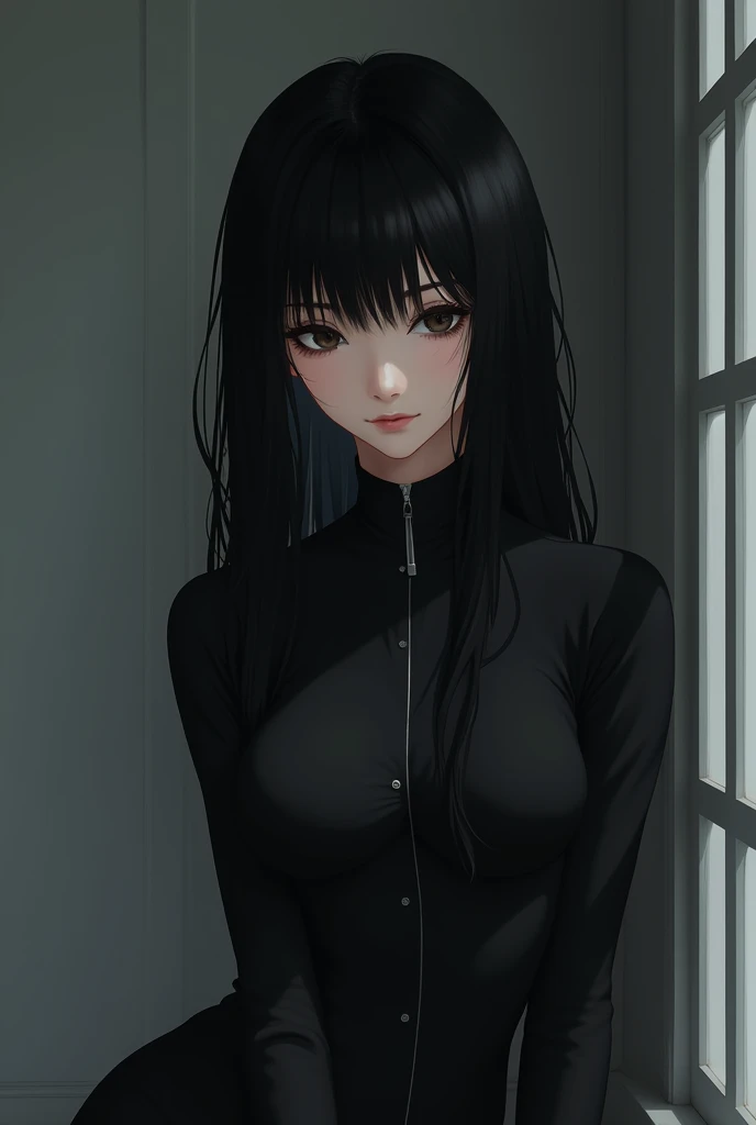 anime girl with all black dress