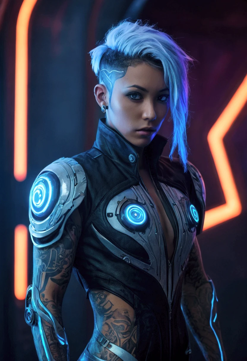 ((obra-prima hiper-realista da futurista guerreira russa)), ((Daria Lefler)), (Estilo Cyberpunk), ((melhor qualidade)), (ultra-detalhado), (lindos olhos detalhados), ((extremamente delicado e lindo)), (anatomia feminina perfeita e forte), estatura alta, Cabelos loiros com destaques vermelhos, magro, dynamic combat pose, (Armadura preta futurista), (jaqueta vermelha futurista) cabelo longo, tatuagem no tronco, sensual, cabelo flutuando ao vento, futuristic special forces helmet, Fundo da paisagem urbana cyberpunk, neon, noite, subject lighting, (jaqueta vermelha futurista) cabelo longo, tatuagem no tronco, sensual, cabelo flutuando ao vento, futuristic special forces helmet, Fundo da paisagem urbana cyberpunk, neon, noite, subject lighting.
