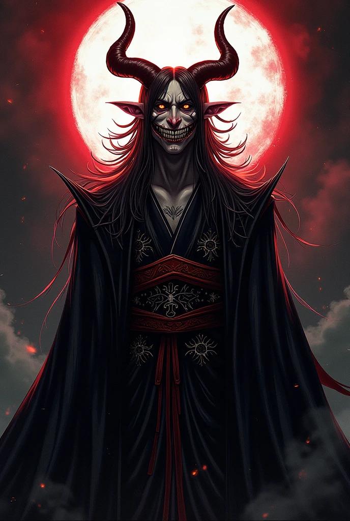 Ayakashi and Kage-Oni coalescing in a surreal, nightmarish landscape, embodying the eerie essence of Edo Yokai.