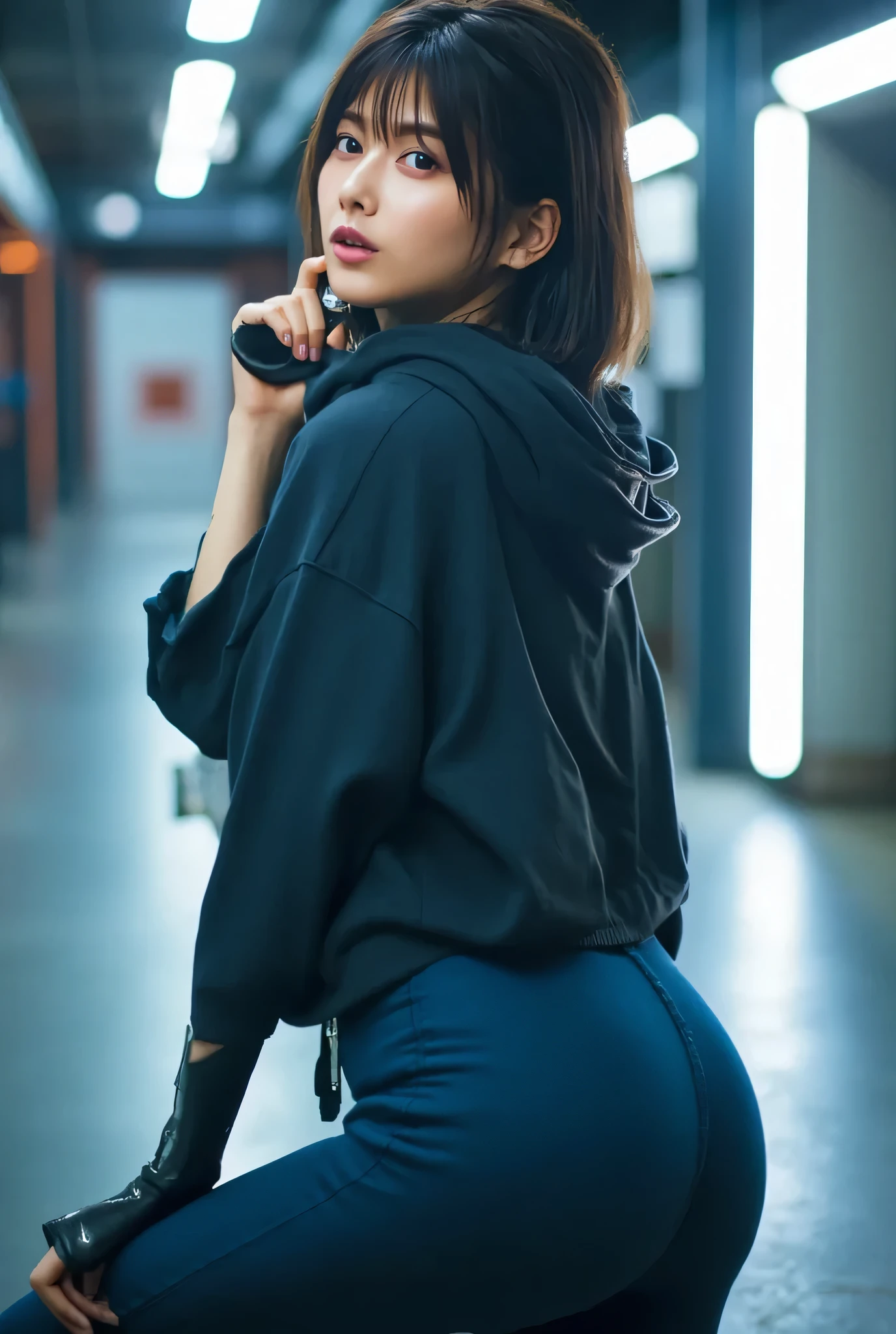 (NSFW), 1womanl, Solo, 24 year old, 7headed body, (cute face), (Ideal ratio body proportions), kitchin, (((Sweatshirt))), (((Panties with a small area))), ((The lower part of the body is bare)), ((Buttocks close up)), panties focus, long , Wet, Clothes are sheer, Smiling smile, short-hair, Dark hair, small tits, A slender, Small buttocks, beauty legs, Skinny Legs, surrealism, Cinematic lighting, depth of fields, One-person viewpoint, F/1.8, 135 mm, nffsw, masutepiece, ccurate, ((Anatomically correct)), Textured skin, Super Detail, high details, High quality, awardwinning, Best Quality, hight resolution, 8K
