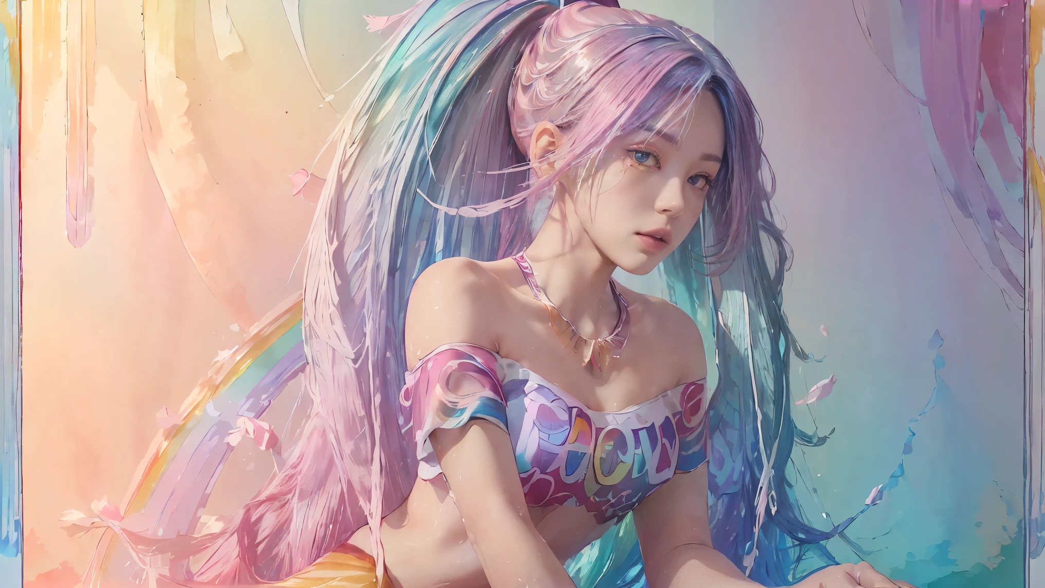 anime girl with colorful hair and a colorful dress, rossdraws pastel vibrant, rossdraws cartoon vibrant, anime style 4 k, beautiful anime portrait, artgerm colorful!!!, ! dream artgerm, beautiful anime girl, anime styled digital art, anime art wallpaper 4k, anime art wallpaper 4 k, digital anime art, extremely detailed artgerm