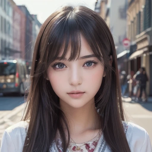 (masterpiece,  top quality,  ultra detail: 1.6),  illustration, ( single,  1 girl,   beautiful eyes in every detail : 1.2), city, street,  cute,  Another World.