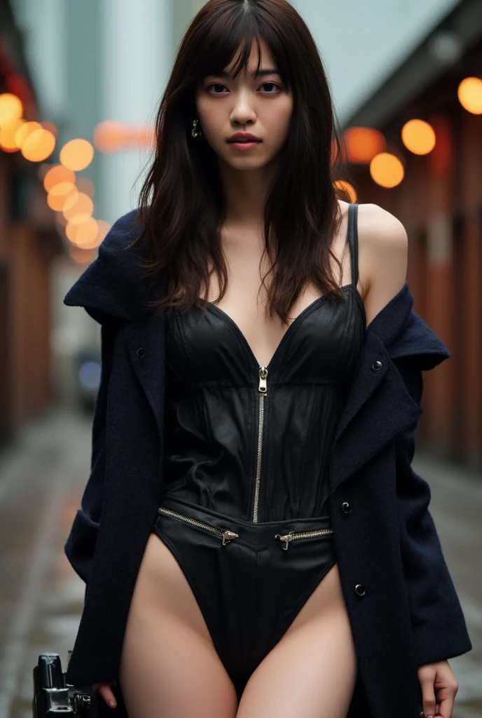 French girl, skirt, sexy, long hair, open shirt, abs, bra