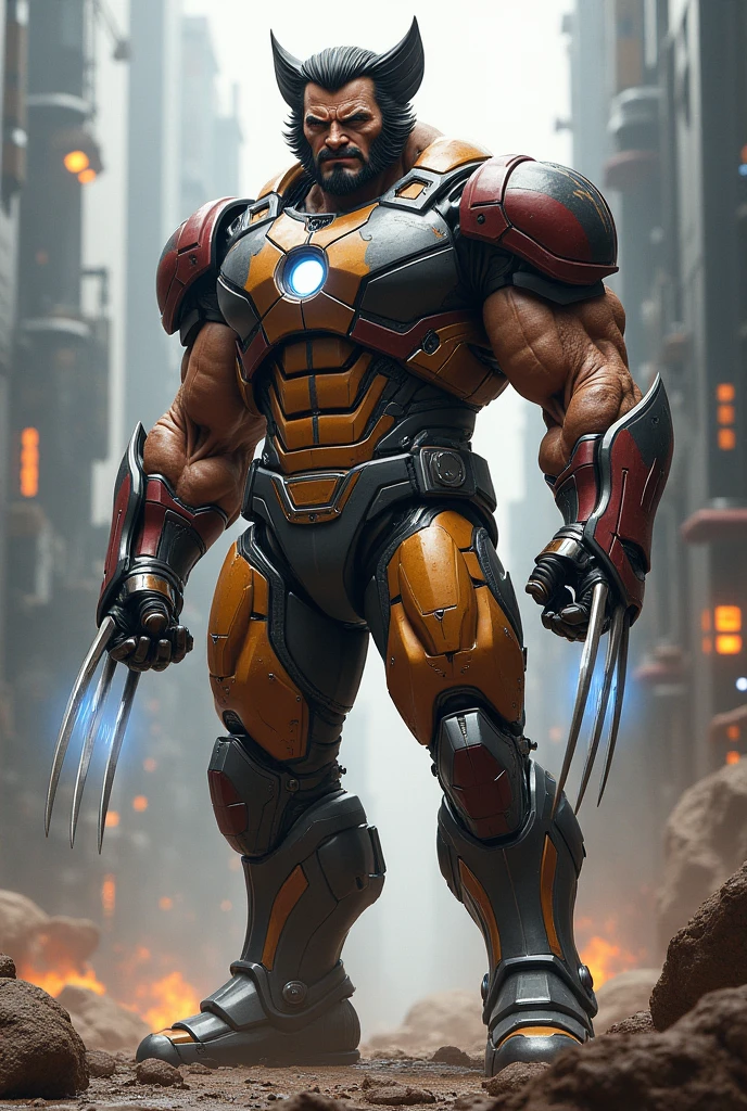 Wolverine from Marvel photography, biomechanical, complex robot, full growth, hyper-realistic, insane small details, extremely clean lines, cyberpunk aesthetic, a masterpiece presented at Zbrush Central
