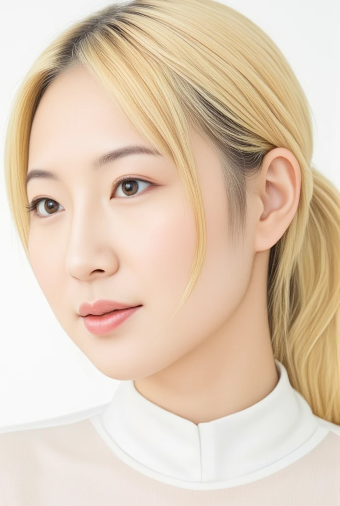 create a drawing of the face of a blond haired Japanese woman for Abstract Wall Art in pencil drawing style, wong-chan-flux