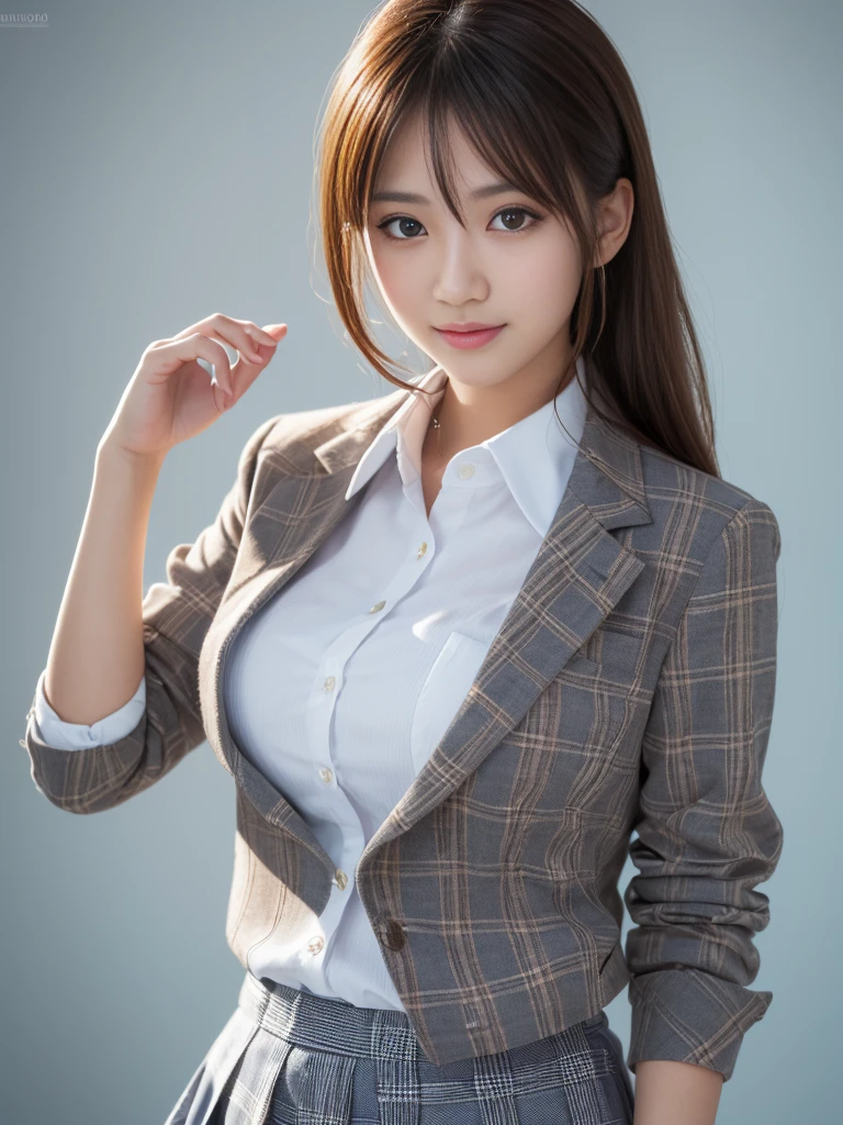 ((unparalleled masterpiece ever、best qualtiy、erfect artwork))、(realisitic, Photorealsitic:1.37)、1girl in、17 age、japanes、cute little、((Suit))、((full body seen))、(city)、long lashes、heavy eye makeup、Dark eyeshadow、Korean Makeup、Posing、action、Soft light、Smile、updo、Dynamic Angle、very detailed and professional lighting、finely detail、ultra-detailliert、hight resolution、the Extremely Detailed CG Unity 8K Wallpapers、a beautiful detailed girl、extremely detailed eye and face、beatiful detailed eyes