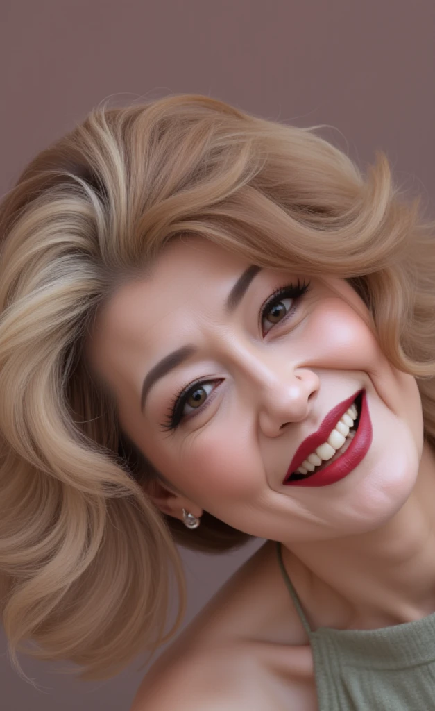 2heads, mature woman, (  Detailed explanation of the hair  ), (Detailed facial description ), (Detailed Explanation of the Body ),   high definition   , masterpiece,   Top Quality,   high detail, formal: 1.4), (  realistic : 1.2, 超  realistic な: 1.1,   realistic: 1.37), (  sharp concentration : 1.4),  teeth ,  PHYSICAL BASED RENDERING,   wave hair , ,   Unmatched Beauty  , (Ultimate beauty), (lipstick:1.1), (  eyeliner that reaches its climax :1.2), (  mascara), (  eyeshadow ), (48 years old,: 1.4),  Japanese 、 close-up 、 Wrinkles of laughter  :1.2、 enchanting smile,  dress