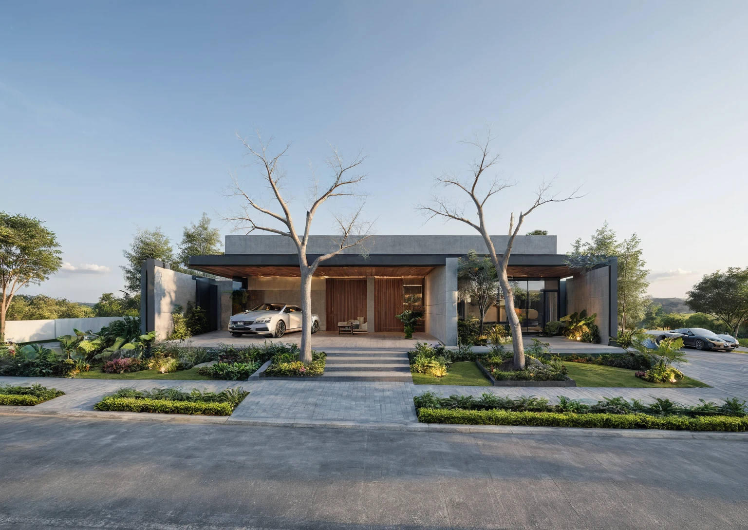 Architectural style Architectural style,  ((Classic Style House)),(masterpiece) , ((best quality)), dramatic lighting, high quality outdoors, sky, day, cloud, tree, blue sky, building, scenery, road, real world location,  sunlight, enough detail, high resolution,super realistic, Photorealistic, highly detailed, balcony, plants, door, car, truck, parking slot, paving, . Clean lines, architectural drawing, highly detailed  , . Clean lines, geometric shapes, minimalist, modern, architectural drawing, highly detailed