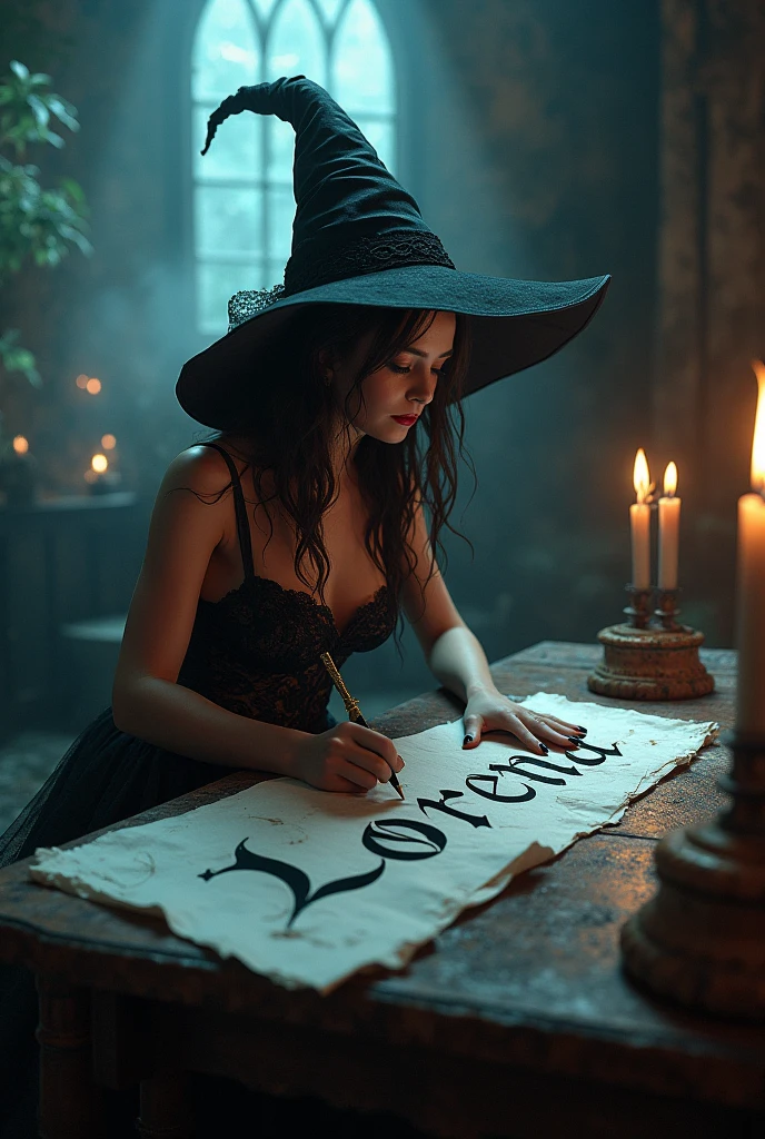 witch sitting on a broom with a hat and a wand, classical witch, witch, witchy, a witch, witch woman, beautiful witch female, beautiful female witch, witches, witch girl, scarry but bewitching, bright witch, portrait of a witch, mechanized witch girl, sky witch, cat witch, beautiful female wicked witch,, seductive pose, seductive look.