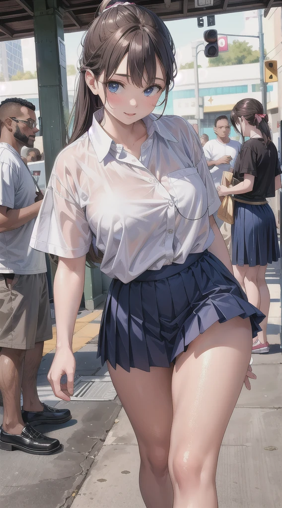 （全nakedで）,naked,（She is wearing a large gray scarf around her neck, covering her shoulders.）,Look down,tits,Nipples,belly button,Schoolyard,loafers,White loose socks,Hime cut,Long Hair,bag、cel animation,raffed Asian , Surreal school girl, High school girl posing, Surreal school girl, Young and thin gravure idol, Young Sensual Gravure Idol, Asian, so beautiful, Cute school girl, Young and cute gravure idol, A real young gravure idol, beautiful Asian