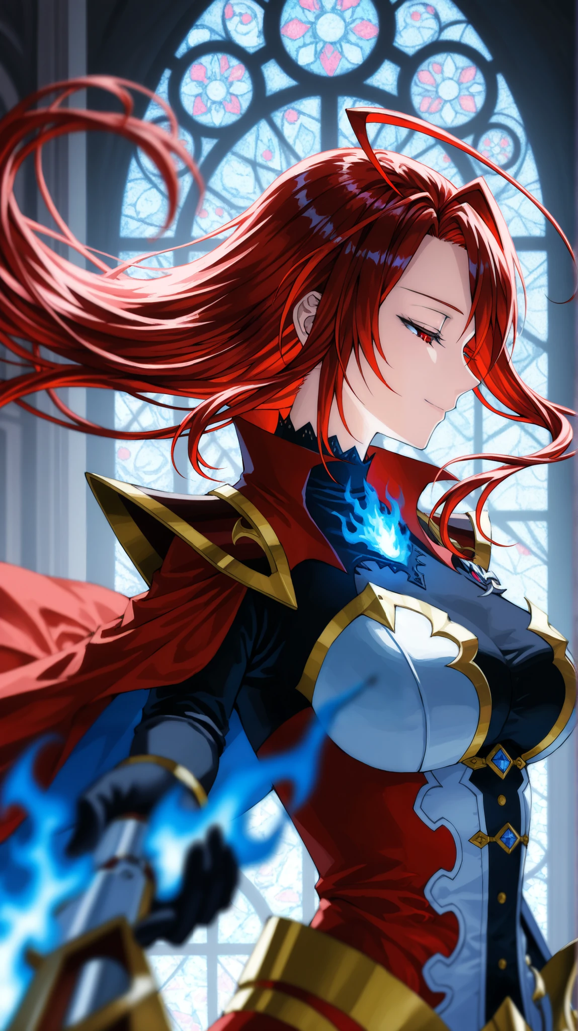 Anime girl with red hair and cape holding a sword - SeaArt AI