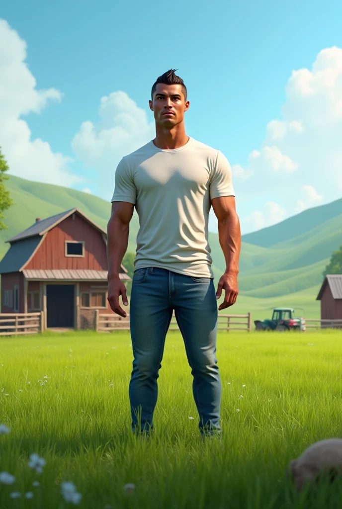 A 4 black man with a big nose and a mole on his forehead wearing sportswear at a ranch house