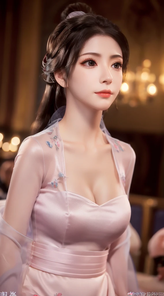 (masterpiece, best quality, extremely detailed 8k, ultra hd, ultra-detailed, highly detailed, highly realistic, ultra-realistic, photo realistic), (1girl:1.5), (detailed realistic skin), (realistic big breasts), (pink lipstick)