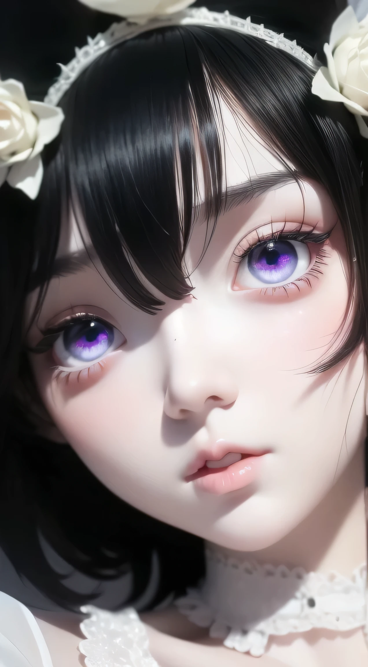 ((best quality)), ((highly detailed)), ((((Short Bob Hair)))), Complex eyes,beautiful detailed eyes,Symmetrical eyes,(((detailed face))),beautiful detailed lips, Young Face,Short stature，Pretty face， (((Embarrassing))),(Lips waiting for a kiss),(My heart is pounding with anticipation.)、Mesh Camisole、Sitting on the pillow and riding、Hugging the pillow on your knees、Bold leg spread、barefoot、Wide composition、Eating sausages、On the bed、Spilling milk、Fisheye Lens、 (Flat Chest:1.1), masterpiece, absurdres, (detailed eyes, deep eyes), (1girl), yandere trance, yandere, hands on own face, hands on own cheeks, shaded face, ((glowing eyes)), (upper body), hexmaniacms, ((@.@)), (upper body), hexmaniacms, ((@.@)), bags under eyes, ahoge, headband, black hair, pale skin, small breasts, , purple clothes, (at a cafe, coffee, noon), 