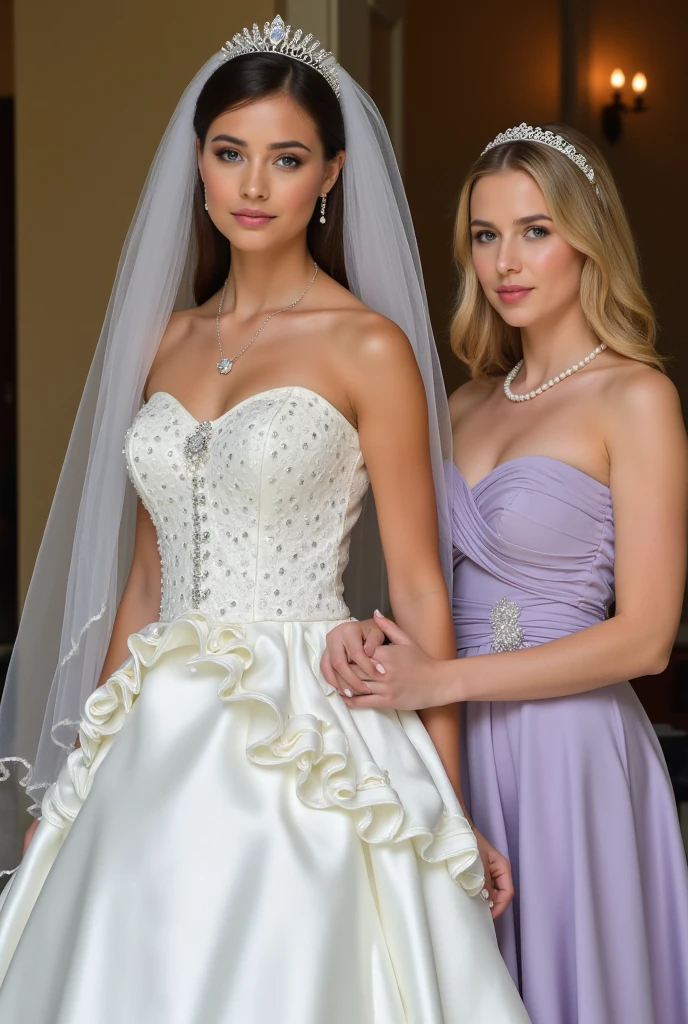 on girl tying up her slave with rope bondage,wedding dress