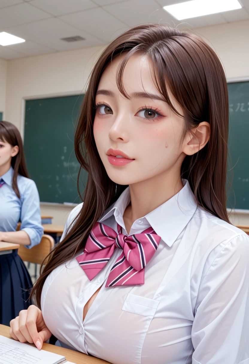 (Super beautiful)、(beauitful face:1.5)、1womanl、(with spreading legs)、(FULL BODYSHOT:1.1)、(Moaning at climax:1.3)、(ecstacy:1.5)、(high-school uniform:1.3)、(a miniskirt:1.1)、(white panties:1.1)、in class room、Sweating、(At SFW:1.1)