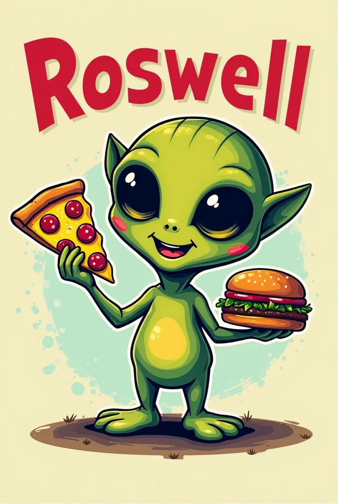 A logo for a hamburgers business called "Looney Burguers". The main element is a green alien with large eyes. The alien is standing on a UFO-shaped spaceship that is a hamburger. The text "Looney Burguers" is written on the spaceship. There is not background