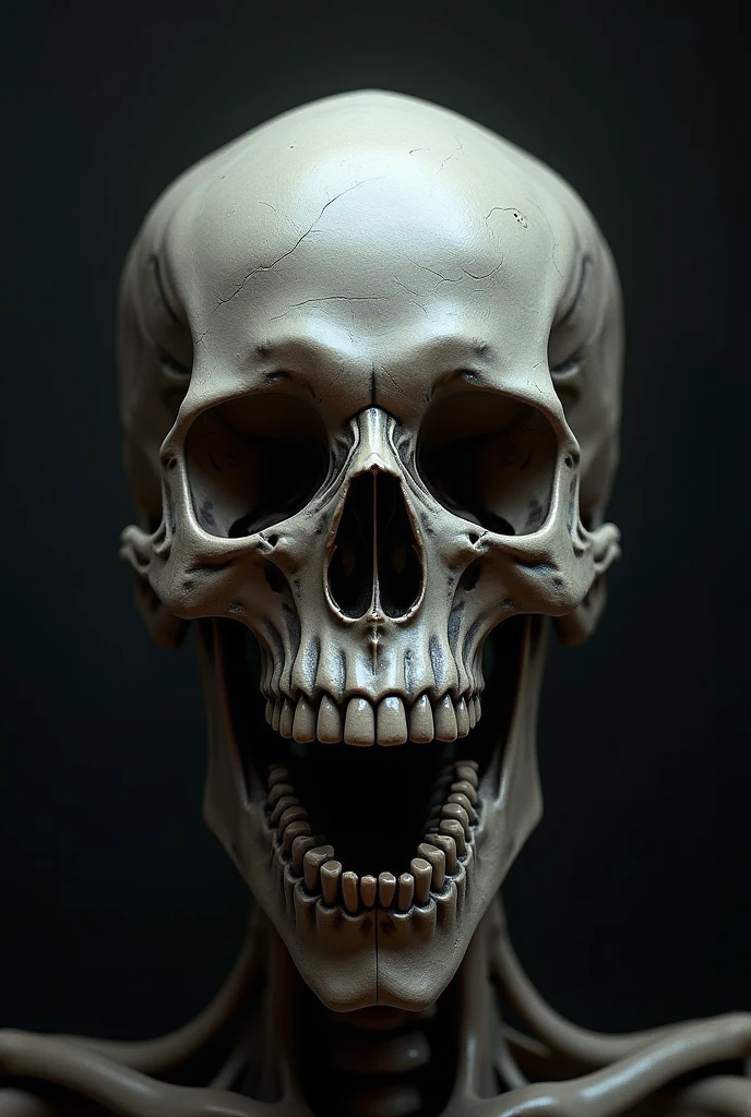 Skeleton head with hand protruding out the eyes socket with a middle finger sign 