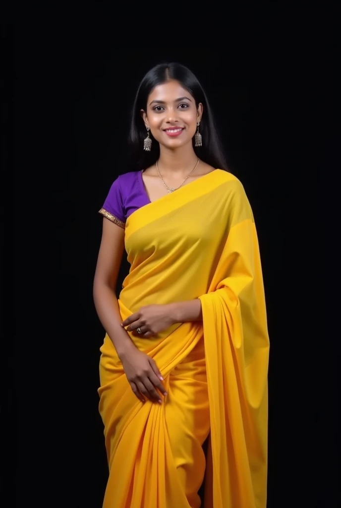 kerala girl age 24, wearing saari, saari color yellow, and blouse color red. hiquality image, ultra wide resulution 1.5,
