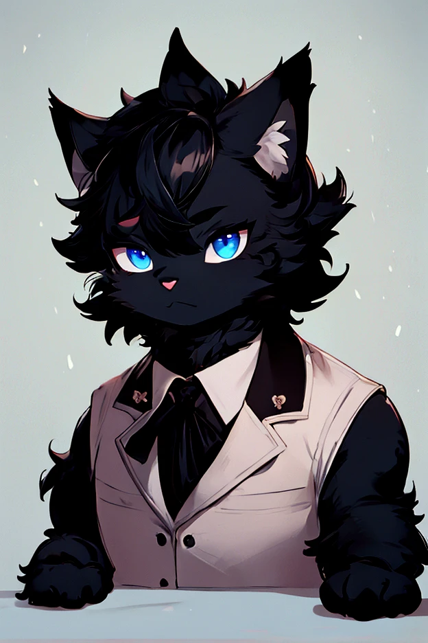 Black Cat, Beast Man,male,Cat ears, black hair, blue eyes, Short Hair with a Perm