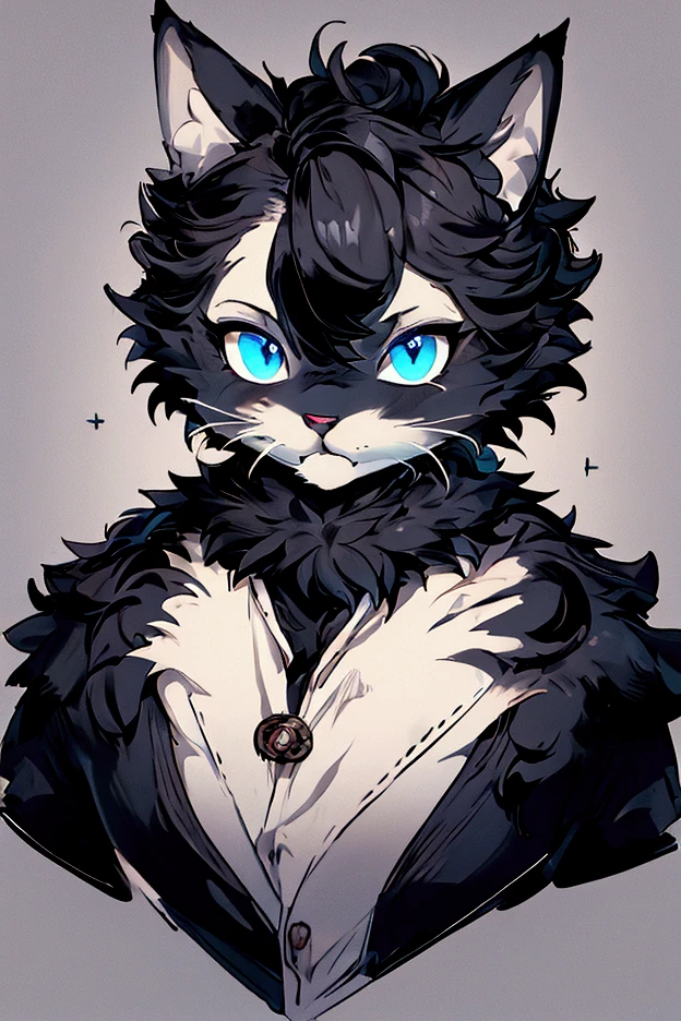 Black Cat, Beast Man,male,Cat ears, black hair, blue eyes, Short Hair with a Perm