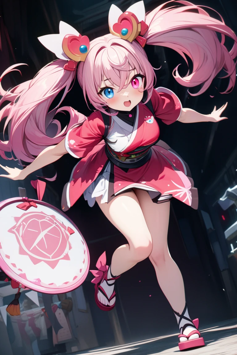 Highly detailed background, masterpiece, Highest quality, One girl, alone, ((masterpiece, Highest quality)),Best aesthetics, Zero Two (Darling in the Franxx), Darling in the Franxx, bangs, bite, blush, Covered navel, eye shadow, Green Eyes, Hair on the back of the head, Hands on hips, horn, smile, Long Hair, View your viewers, compensate, Medium chest, Pilot Suit, Red suit, Pink Hair, red eye shadow, sf, Fits perfectly to the skin,