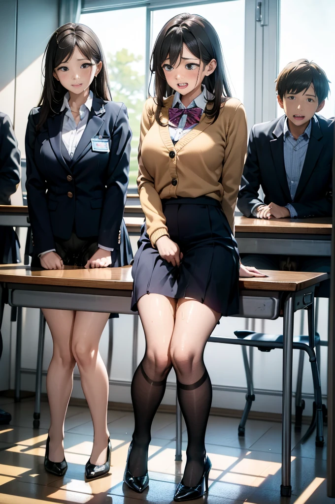 Female teacher pisses、Female teacher urinates at student graduation ceremony、Pee leak、peeing herself、A lot of pee、From below、Gaze at the audience、Black Suit、mini skirt、pantyhose、High heels、Perfect figure、Very beautiful、Japanese elementary school teacher、学校の体育館で卒業式を取り行っている最中に女教師がPee leak、A female teacher is surrounded by students、Shy expression、Ecstatic expression