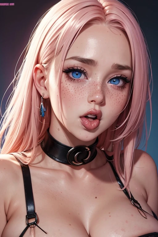 Upper body, (SW1MC0V3R:1.2), shirt, See-through, Fishnet tights,(sharp focus:1.2), portrait, ((take a pose)), (beautiful face:1.1), fine eyes, luscious lips, ((shortcut)), (bright studio lighting:1.2), written boundary depth, Bokeh,Medium chest, ((erect nipples)), thin waist, pink hair,Small and cute areola