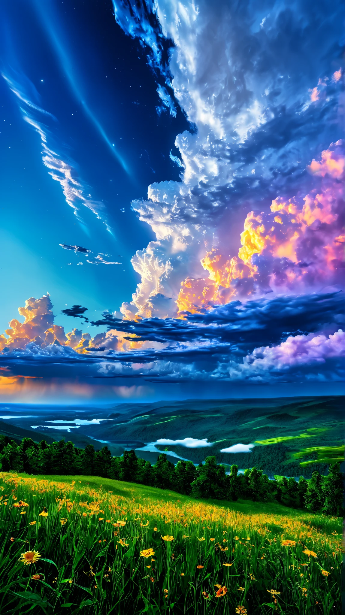 summer sky,photorealistic,highly realistic,extreme details,breathtakingly realistic,high contrast realism,high saturation realism,vibrant colors,dramatic lighting,captivating landscape,compelling storytelling,atmospheric scene,mesmerizing visuals,intricate details,strong emotions,celestial beauty,dreamlike world