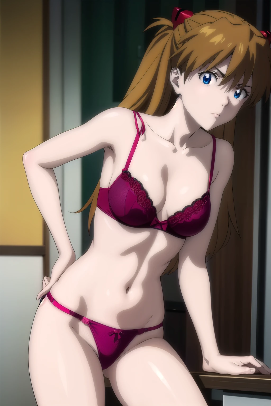 , Asuka Langley Soryu, (Soryu Asuka Langley:1.2, usando lingerie corpo sexy.