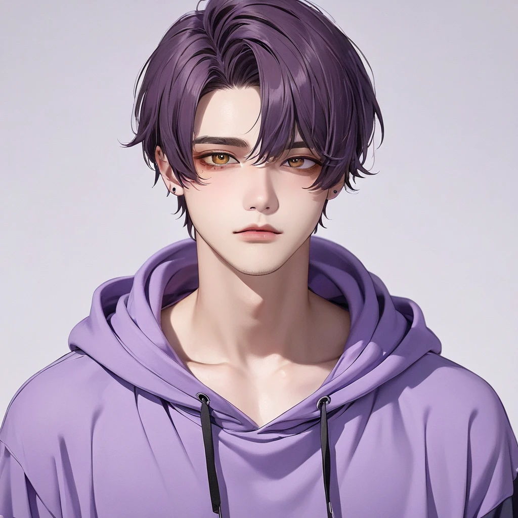 1 boy with purple center split brown eyes cool purple hoodie