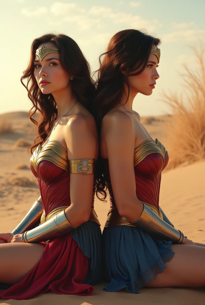 create gal gadot with long hair at hip height, full body photo of the world's most beautiful artwork with a beautiful woman dressed in an intricate outfit on the man on fire in the desert, iridecent, trend in ArtStation, CGSociety, Intricate, High Detail, Sharp focus, dramatic, photorealistic painting art by greg Rutkowski