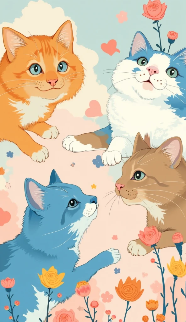  colorful poster 、 pastel poster with cats and flowers、new year poster、猫と花が描かれています, 2025, Year , 2023, 2 0 2 3,  photograph, Reproduction , , 2022, 2 0 5 6, 2 5 6 x 2 5 6, 256x256