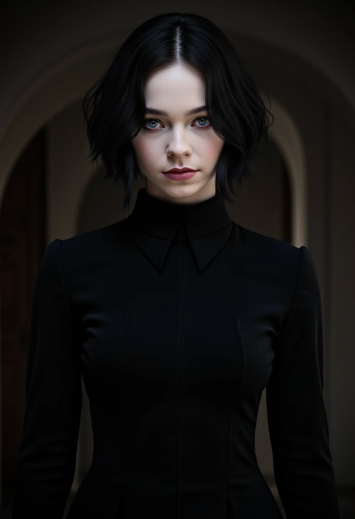 cgi render of a goth woman with short black hair