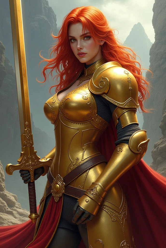 ((mejor calidad)), ((obra maestra)), (detallado), girl with gold armor, colored hair, red underwear, tattooed,