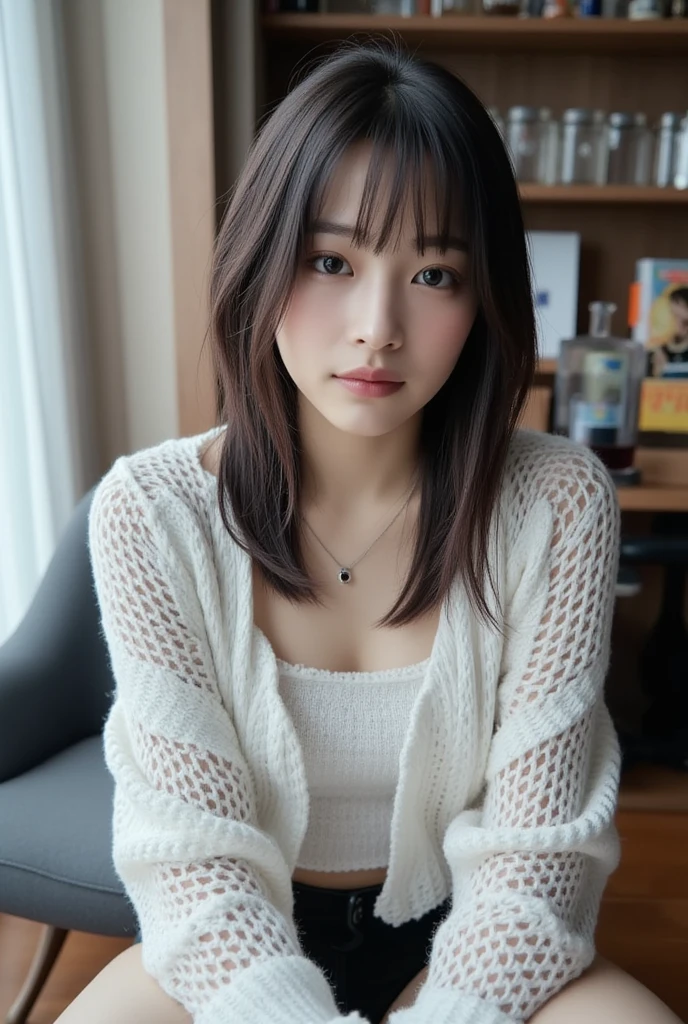 masterpiece, best image quality, high quality, beautiful girl, Japan語, Japan , popular korean makeup,The sweater that kills virginity、 detailed, eye swelling, detailed eye, fine skin, beautiful skin, Super high resolution, (reality:1.4), very very beautiful, A little young face, beautiful skin, thin, (超reality的な), (High resolution), (8K), (美しくdetailedな目), (超detailedな), (wall-), (detailedな顔), looking at the viewer, finely、detailed face、Pure erotic face ace_v1、laughter、look straight ahead、Looks straight from the waist up、reality的な写真、bright lighting、hair length、Winter City