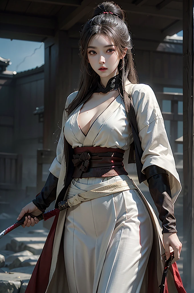(1girl:1.3),solo,__body-parts__, official art, unity 8k wallpaper, ultra detailed, beautiful and aesthetic, beautiful, masterpiece, best quality,Fantastical Atmosphere, Calming Palette, Tranquil Mood, Soft Shading, kungfu film style, kunfgu clothes, ponytail hair