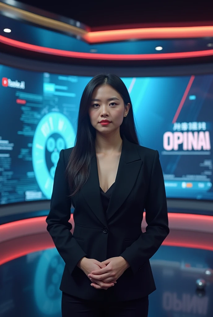 Image of a woman in a blue suit and a microphone, news broadcast, news coverage, high quality news footage, news footage, TV news, evening news program, Xianxia, xintong chen, jinyiwei, Zhang Pengzhen, mingchen shen, nezha, yanjun cheng, wenfei ye, shaxi, Li Zixin
