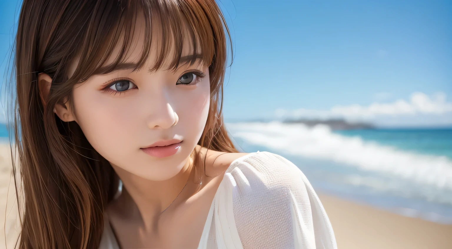 ((最high quality)), ((Face close-up)),Like a photograph,high quality, 8k resolution",Beautiful 19 year old girl,((Stylish Fashion))，summer,The girl sways beautifully in the sea breeze,graceful hair,sad,Are crying,Ocean view，night，Coastal Cafe,