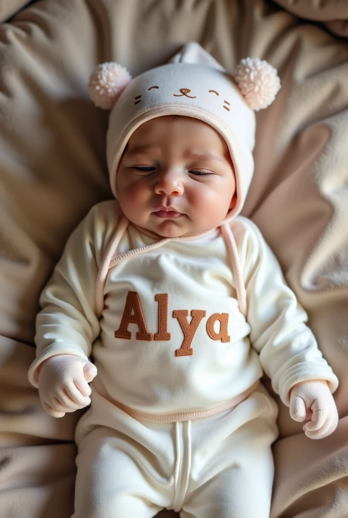 Make a photo with EMP letters on cute and lovely baby girl clothes about mobile shop
