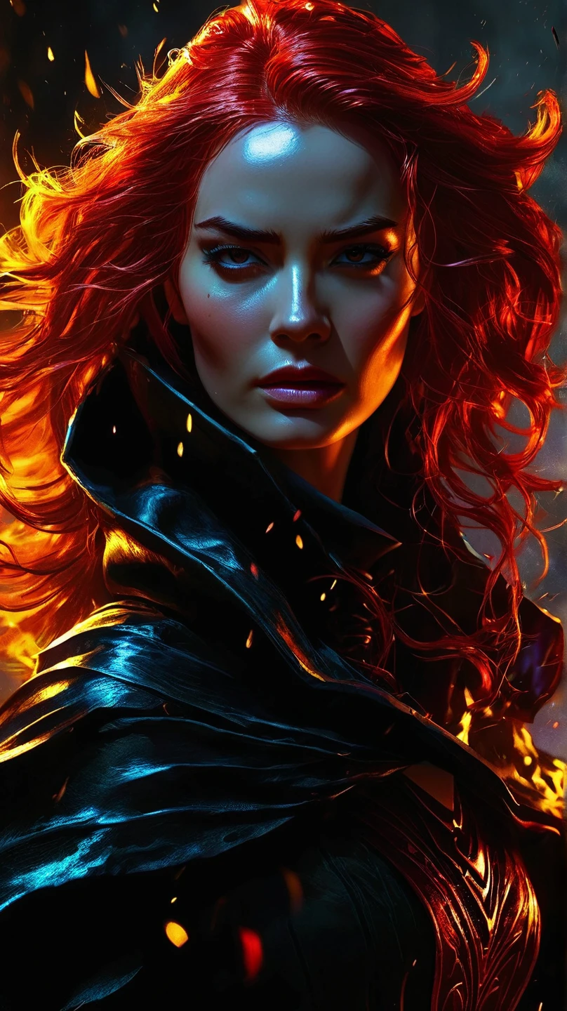 Wanda Maximoff, Red hair, , Marvel, Scarlet witch, Red orange Hair Face to Face. Evil looking