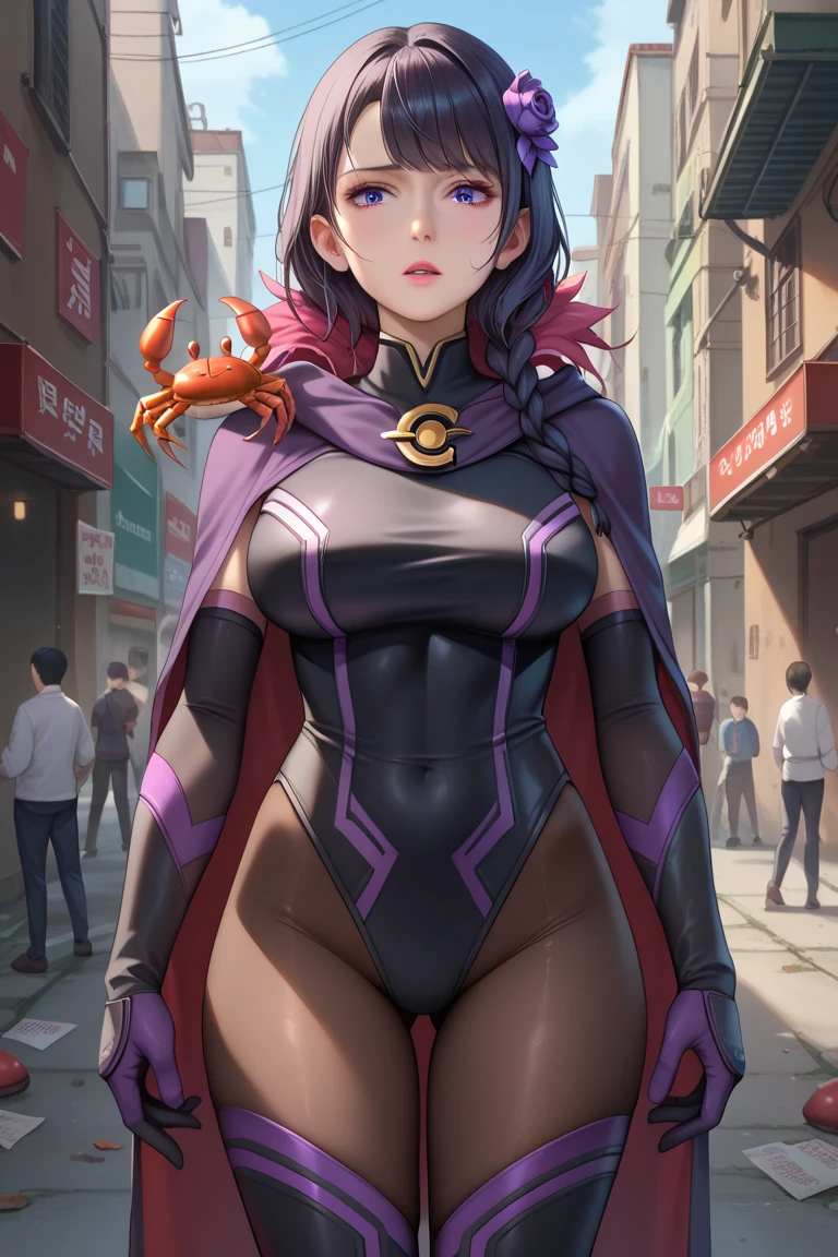  Interruption Source  _ Japanese Anime,  Audience Sweating ,  1 girl,  bangs, Under bust,  Thigh socks, Big Breasts , ( Thai Manning Suit ), (Two breasts), ,  Dark Alley Night City,   Thai Manning Suit ,  tights ,  beautiful detailed eyes, Crab legs, emulsion,  bodysuit, SM,  Elsa Granhilt ,  Grab the Testicle ,