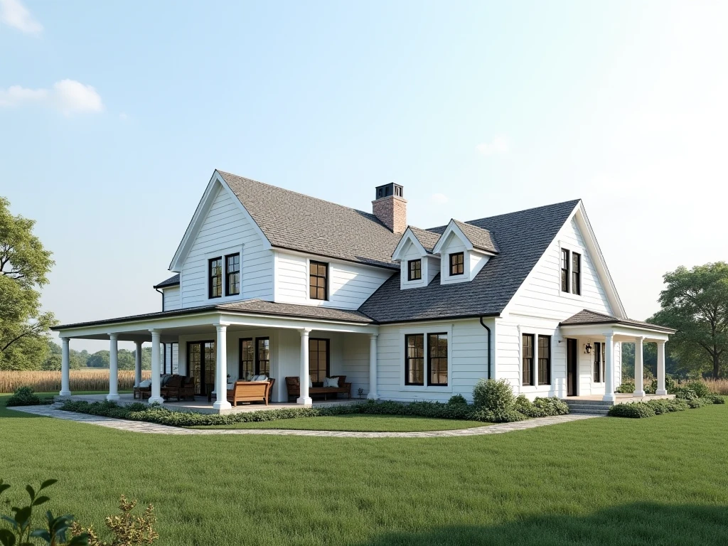 exterior design,renders,english house,elevation,vacation house,farmhouse,white colour