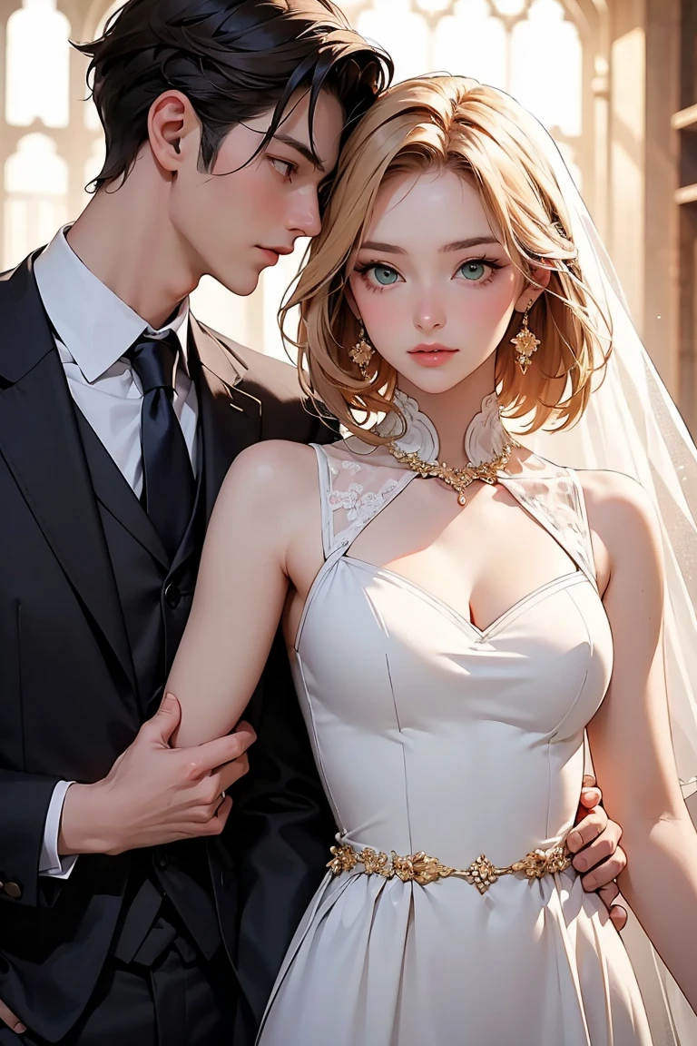 Two Caucasian women in formal clothes posing for a photo, wlop and sakimichan, Gweiz-style artwork, Urop and Rostran, Vrop and Andrey Ryabovitchev, Neo-artcore and Charlie Bowter, Reusch and Urop, Knight and Princess, Reusch and Ross Tran, Gray-haired