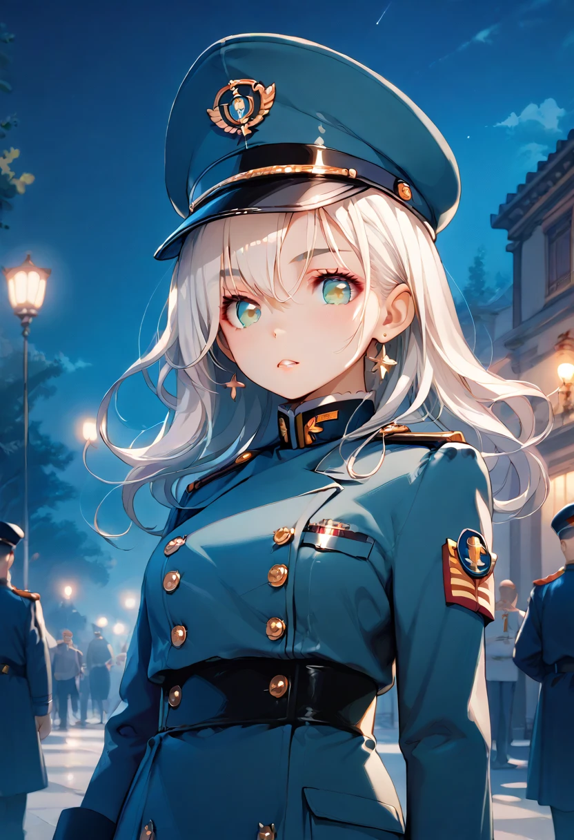 masterpiece, best quality, score_9, score_8_up, source_anime, girl, (ite), military uniform, night,