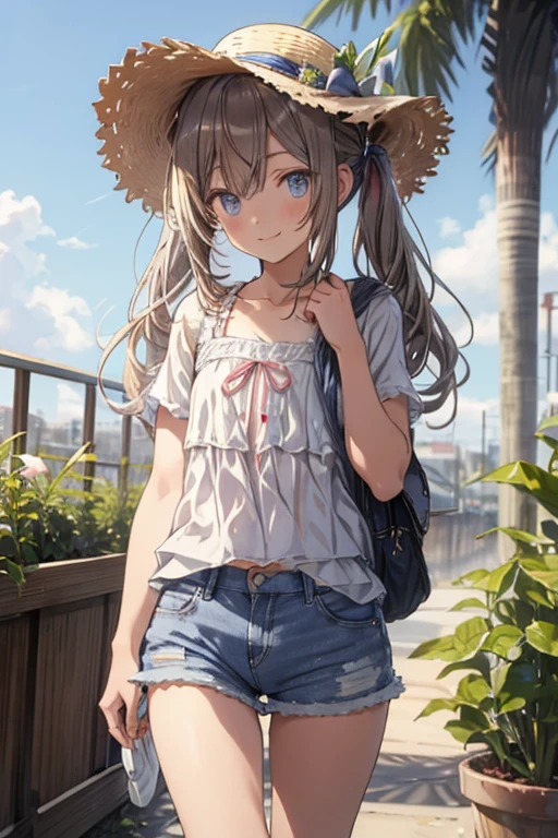 (((Masterpiece)), (((Highest Quality)), (((Very delicate and beautiful)), (Highly detailed CG Unity 8K wallpaper: 1.3), Very delicate light, (Backlight), (Steampunk),
/=、
(Cowboy Body)), 18 year old girl, Solo, (Petite), (Small), Neon Pink Sunglasses, Swimsuit, High Waist Shorts, White Hair, Blue Eyes, Earrings, (Wavy Curly Short Hair), (Ahoge), (Cute Face: 1.114), (Fine Eyes: 1.15), (Cute Face: 1.114)
, (beautiful fine eyes and beautiful face: 1.15),
The girl is smiling and looks happy in a beautiful tropical landscape. Behind her, the sun is setting, casting a warm glow on the scene, creating a dreamy atmosphere. In the distance, palm trees sway in the breeze, creating a leisurely retro atmosphere, such as sand, sun, beach, sea, horizon, etc.
Highly detailed ray tracing